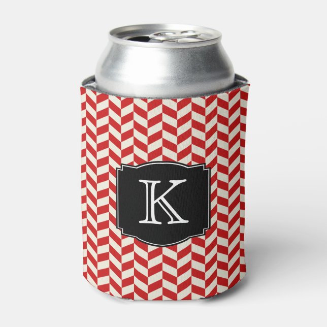 Rafraichisseur De Cannettes Chevrons Red Herringbone Motif avec Monogramme (Can devant)
