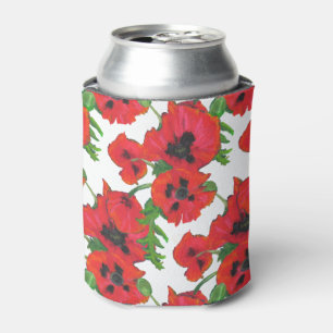 Rafraichisseur De Cannettes Coquelicots orientaux rouge vif sur fond blanc