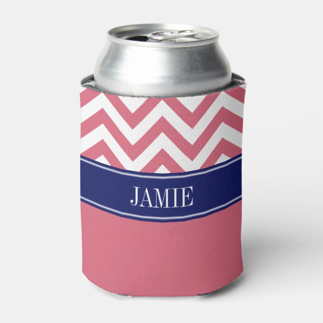 Rafraichisseur De Cannettes Corail clair Blanc Chevron LG Navy Monogramme (Can devant)