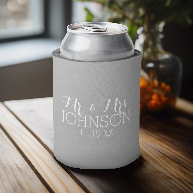 Rafraichisseur De Cannettes Couleur unie Argent - Mariage Favors M. & Mme (Personalized Can Cooler - Add Your name for a great wedding anniversary party favor)