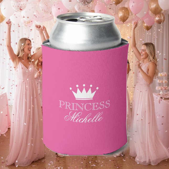 Rafraichisseur De Cannettes Couronne princesse rose néon personnalisée peut re (pink can cooler)