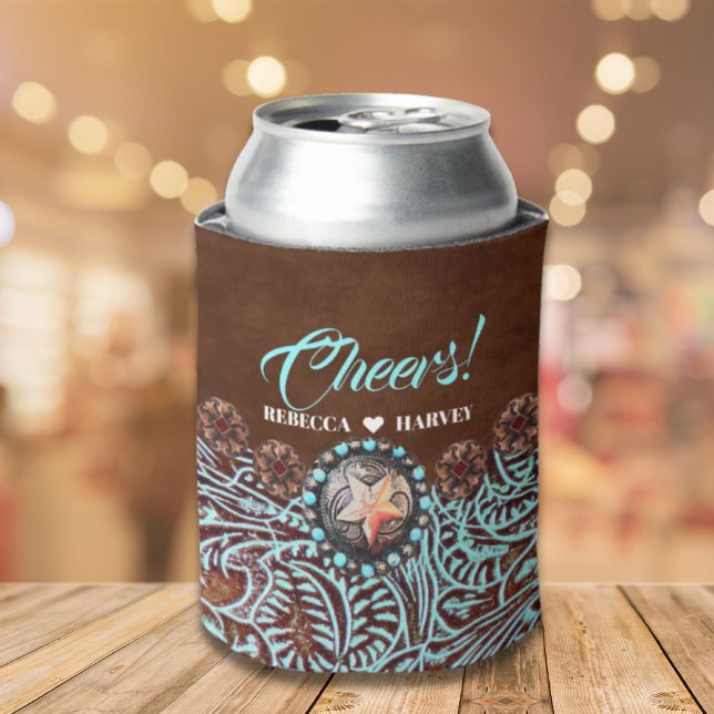 Rafraichisseur De Cannettes cowboy brun turquoise pays mariage de l'ouest (turquoise brown cowboy country western wedding can cooler)