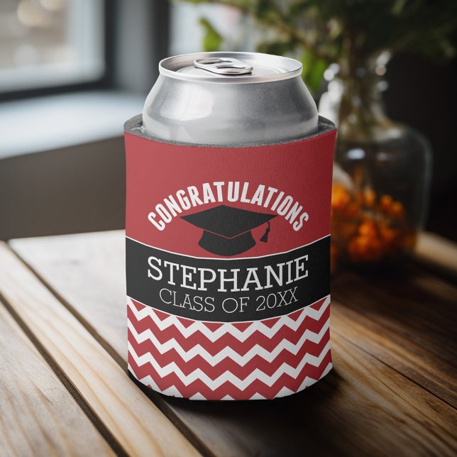 Rafraichisseur De Cannettes Félicitations Diplômé - Red Black Graduation (Personalized can cooler - congratulations to the graduate)