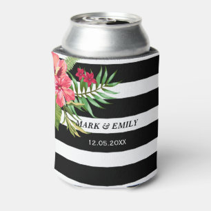Rafraichisseur De Cannettes Fleurs Roses Et Blancs Noirs