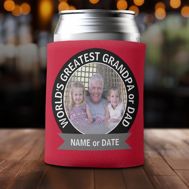 Rafraichisseur De Cannettes Grand papa du monde Photo rouge noir (Custom Can Cooler)
