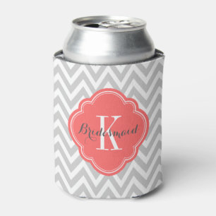 Rafraichisseur De Cannettes Gray et Coral Chevron Monogramme