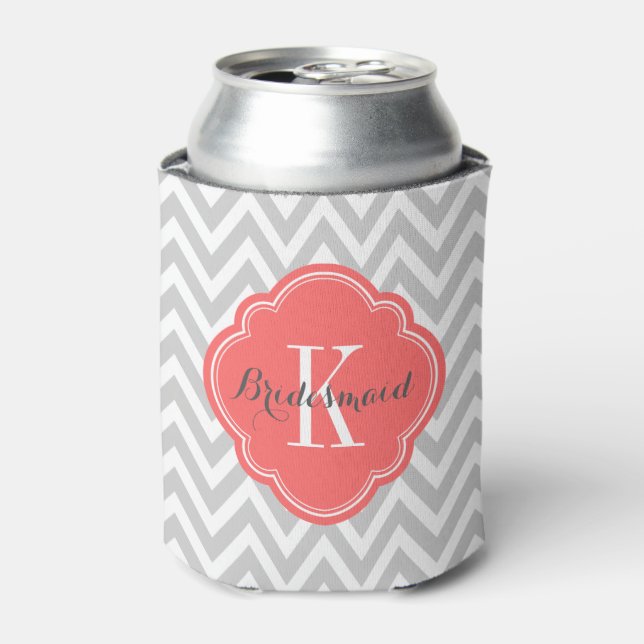 Rafraichisseur De Cannettes Gray et Coral Chevron Monogramme (Can devant)