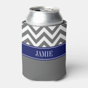Rafraichisseur De Cannettes Gris foncé Chevron Navy Monogramme Nom