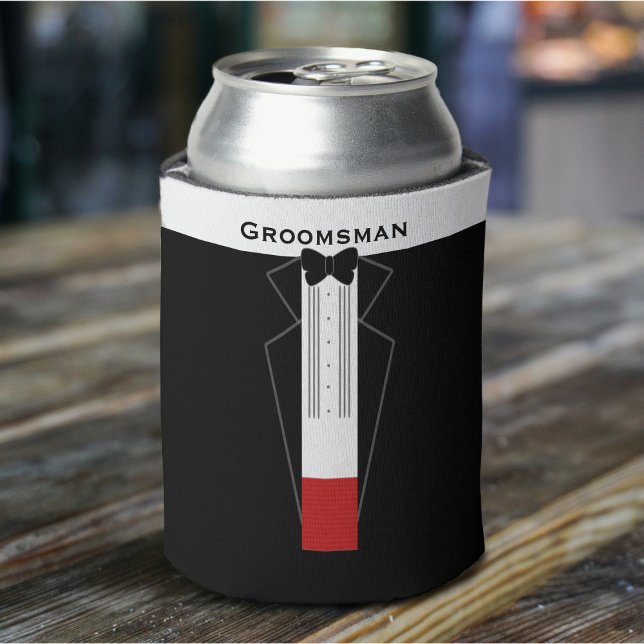 Rafraichisseur De Cannettes Groomsmen personnalisé Tuxedo Mariage Can Cooler (Créateur téléchargé)