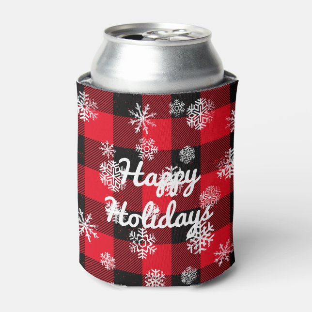 Rafraichisseur De Cannettes Joyeuses fêtes l Snowflakes Red Buffalo Plaid (Can devant)