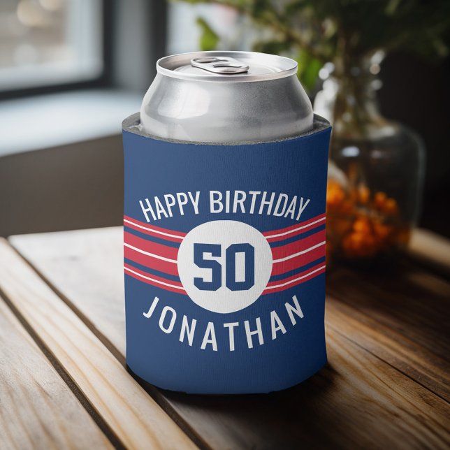 Rafraichisseur De Cannettes Joyeux Anniversaire Sports Jersey Stripes Nom et â (Personalized Can Cooler - add Your Name or Other Custom Text)