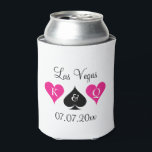 Rafraichisseur De Cannettes Las Vegas thème monogrammed mariage peut refroidis<br><div class="desc">Le thème de Las Vegas monogrammed mariage peut refroidir. Carte de jeu rose néon et noir costume design avec nom initiales de mariée et mariée plus la date du mariage. Élégante typographie de script. Porte-boisson à thème de poker mignonne avec monogramme élégant. Aussi agréable pour fiançailles ou fête d'anniversaire. Le...</div>