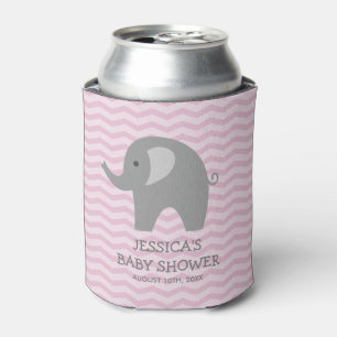 Rafraichisseur De Cannettes Le baby shower gris d'éléphant de chevron rose