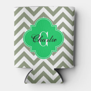 Rafraichisseur De Cannettes LG Chevron Émeraude Vert Nom Initial Monogramme