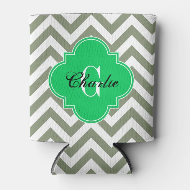 Rafraichisseur De Cannettes LG Chevron Émeraude Vert Nom Initial Monogramme (Devant)