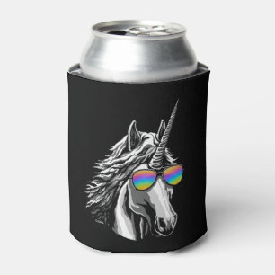 Rafraichisseur De Cannettes Licorne fraîche avec des sunglass d'arc-en-ciel
