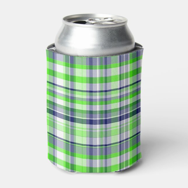 Rafraichisseur De Cannettes Lime Green, Navy Blue, White Preppy Madras Plaid (Can devant)