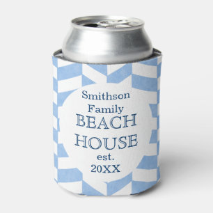 Rafraichisseur De Cannettes Maison de la plage Blue White Herringbone Nom per