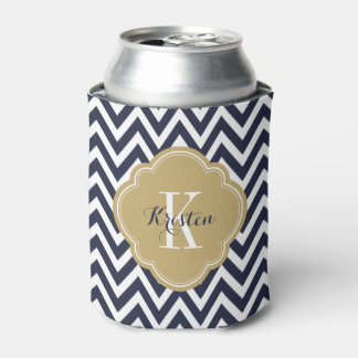 Rafraichisseur De Cannettes Monogramme bleu marine et or Chevron