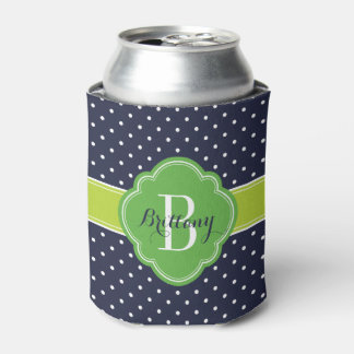 Rafraichisseur De Cannettes Monogramme bleu marine et Pois verts