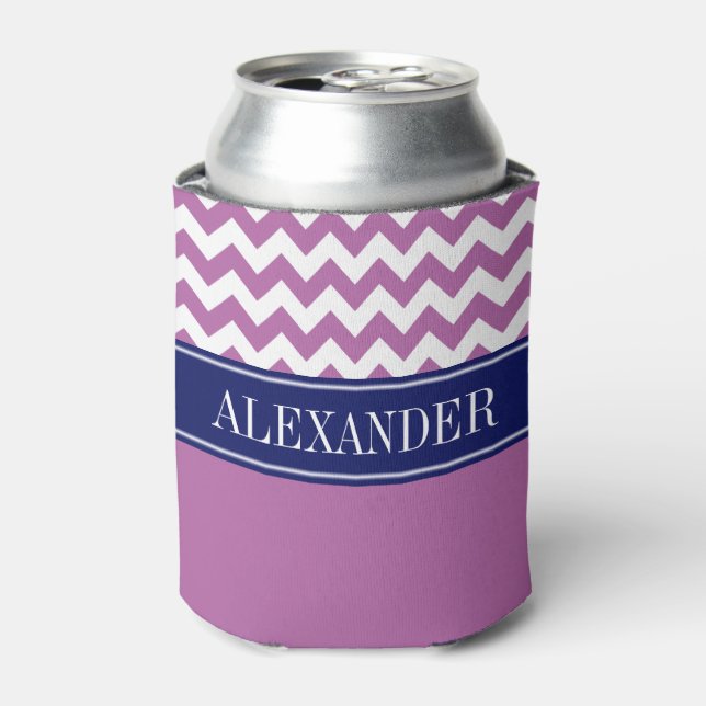 Rafraichisseur De Cannettes Monogramme CB Navy Chevron Blanc Violet Orchidée (Can devant)