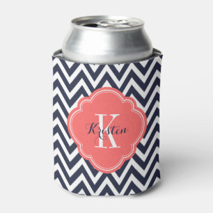 Rafraichisseur De Cannettes Monogramme Chevron bleu marine et corail