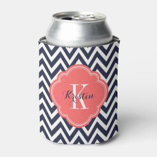 Rafraichisseur De Cannettes Monogramme Chevron bleu marine et corail