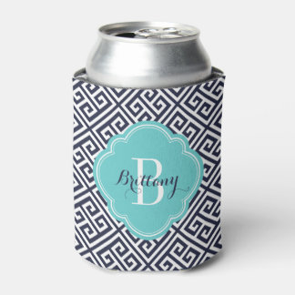 Rafraichisseur De Cannettes Monogramme clé grecque bleu marine et turquoise