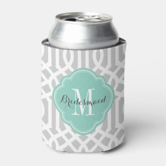 Rafraichisseur De Cannettes Monogramme de gris et d'Aqua Trellis