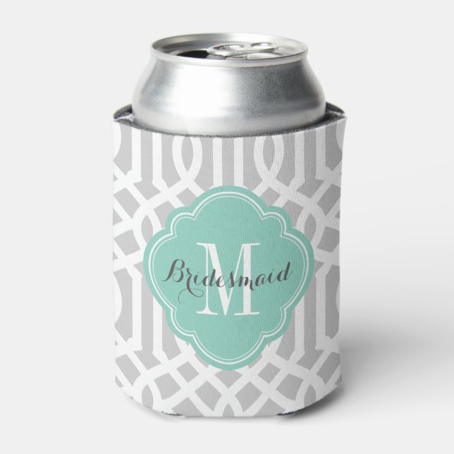 Rafraichisseur De Cannettes Monogramme de gris et d'Aqua Trellis (Can devant)
