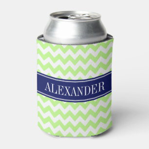 Rafraichisseur De Cannettes Monogramme de nom Navy Chevron Vert Blanc Pistache