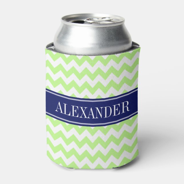 Rafraichisseur De Cannettes Monogramme de nom Navy Chevron Vert Blanc Pistache (Can devant)