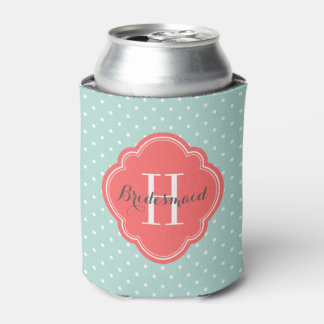 Rafraichisseur De Cannettes Monogramme de Pois de menthe et de corail
