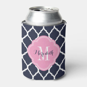 Rafraichisseur De Cannettes Monogramme de Quatrefoil bleu marine et rose maroc