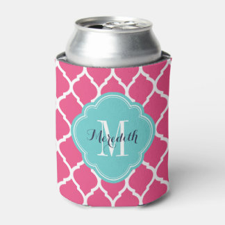 Rafraichisseur De Cannettes Monogramme de Quatrefoil marocain rose et turquois