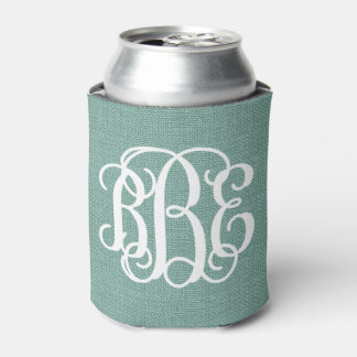 Rafraichisseur De Cannettes Monogramme de script préppy Aqua Rustique
