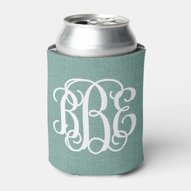 Rafraichisseur De Cannettes Monogramme de script préppy Aqua Rustique (Can devant)