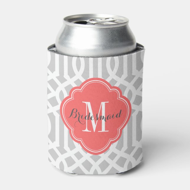 Rafraichisseur De Cannettes Monogramme de Trellis gris et corail (Can devant)