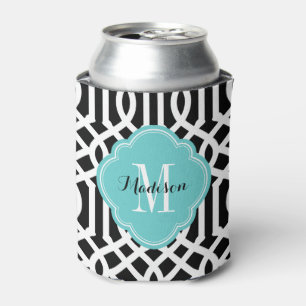 Rafraichisseur De Cannettes Monogramme de Trellis noir et turquoise