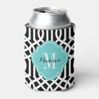 Rafraichisseur De Cannettes Monogramme de Trellis noir et turquoise