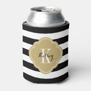 Rafraichisseur De Cannettes Monogramme des bandes de preppy noir et or