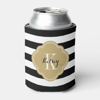 Rafraichisseur De Cannettes Monogramme des bandes de preppy noir et or
