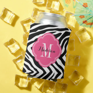Rafraichisseur De Cannettes Monogramme d'impression noir et rose chaud