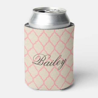 Rafraichisseur De Cannettes Monogramme en lin rustique Beige et rose Quatrefoi