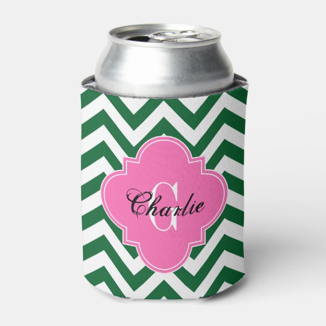 Rafraichisseur De Cannettes Monogramme initial de nom rose vif Chevron LG (Can devant)