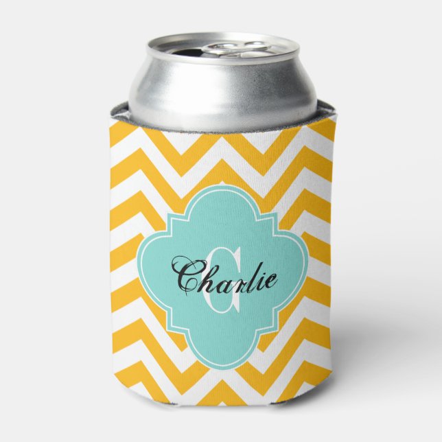 Rafraichisseur De Cannettes Monogramme initial Nom Chevron Turquoise LG (Can devant)