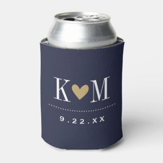 Rafraichisseur De Cannettes Monogramme Mariage moderne marine et or