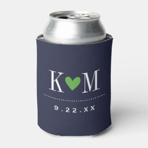 Rafraichisseur De Cannettes Monogramme Mariage moderne marine et vert
