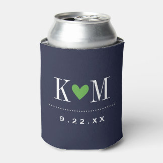 Rafraichisseur De Cannettes Monogramme Mariage moderne marine et vert