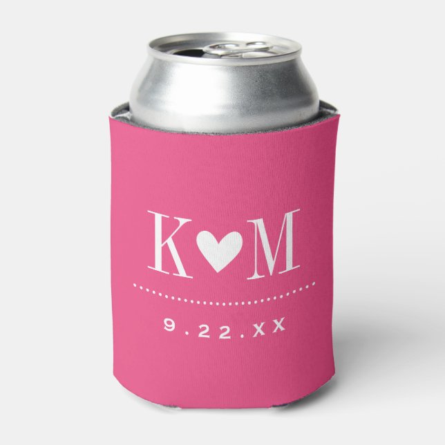 Rafraichisseur De Cannettes Monogramme Mariage moderne rose chaud (Can devant)